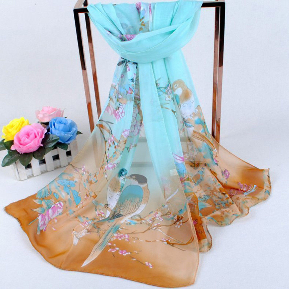 Teal & Olive Chiffon Floral Print Scarf - Picture 4 of 4
